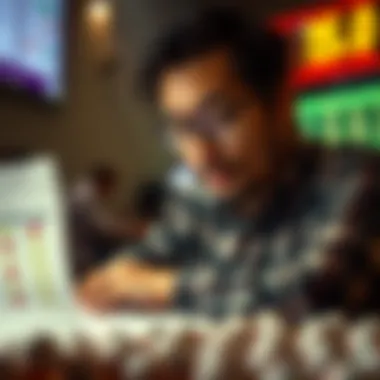 Analyzing Lottery Patterns A thoughtful individual analyzing lottery patterns and strategies for improved success.